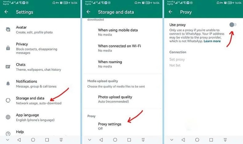اتصال پروکسی واتساپ در اندروید